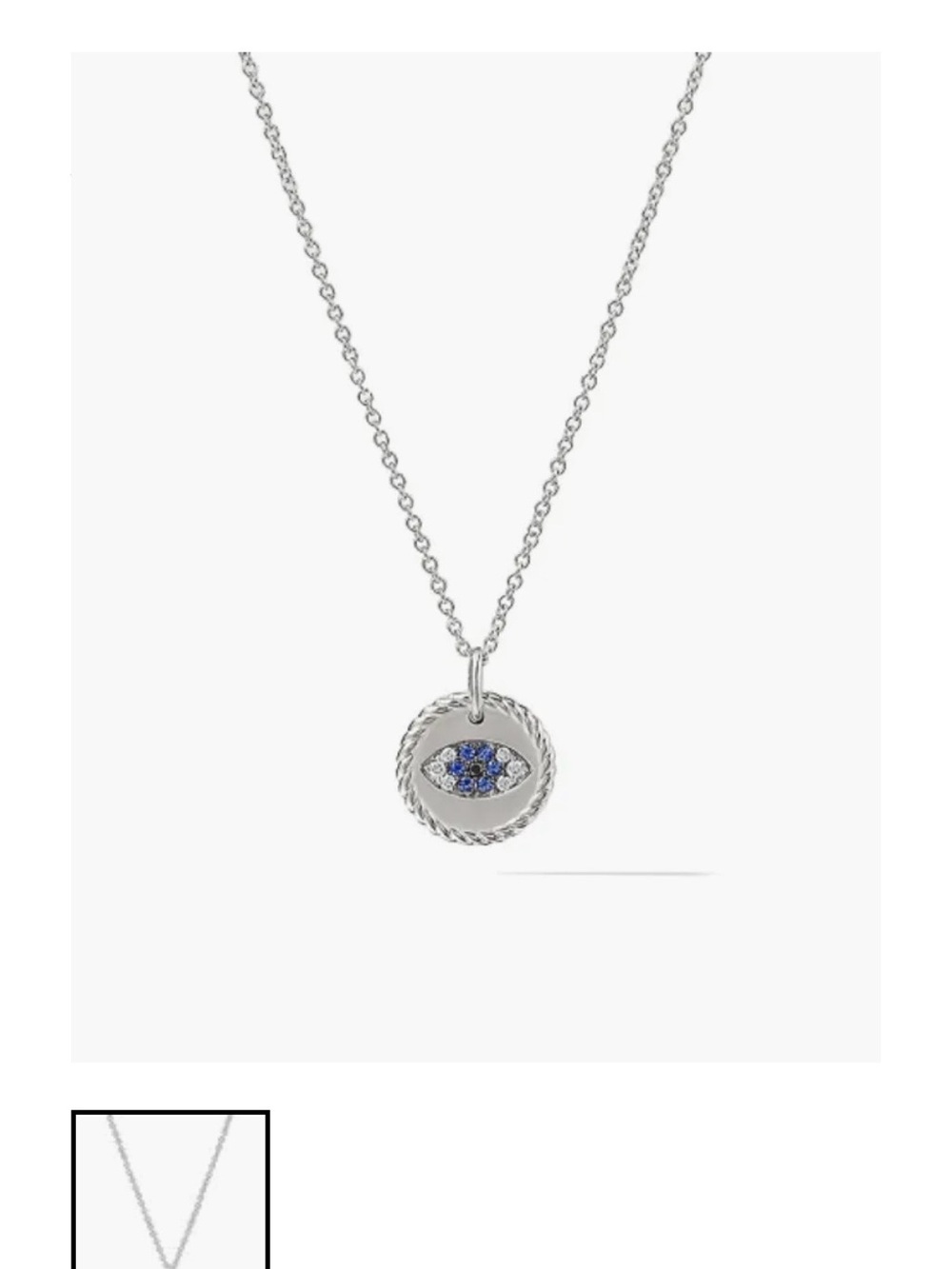 David Yurman 18K white gold with blue sapphire necklace evil eye